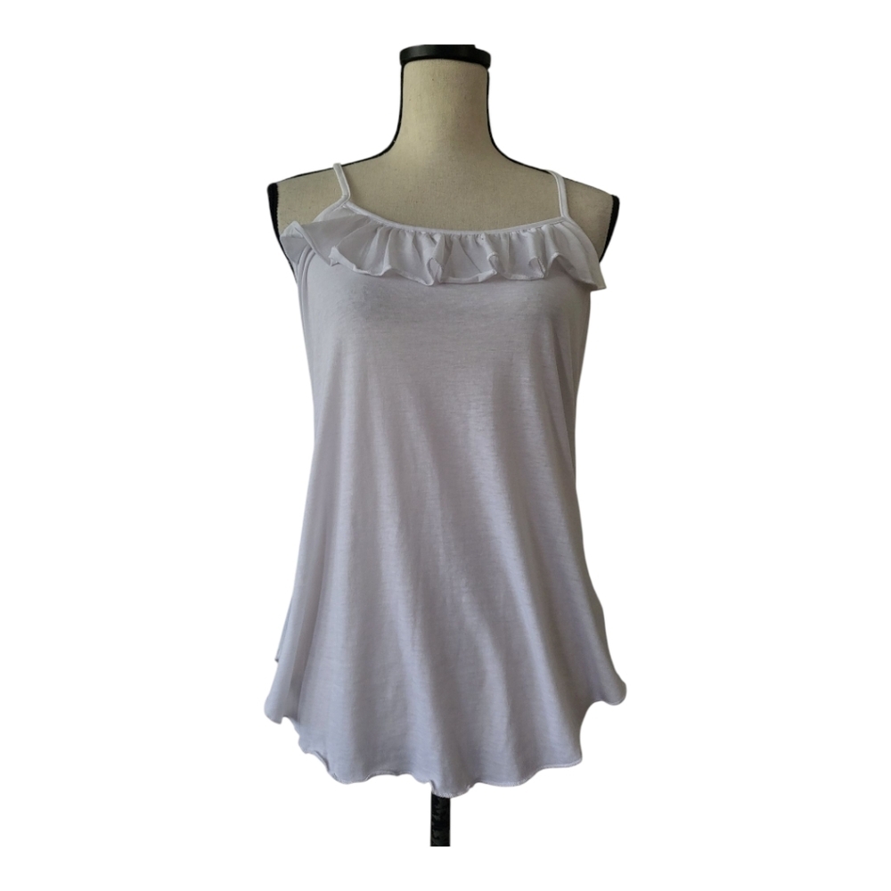 💕Chaser White Cross Back Spahgetti Strap Tank With Ruffles Size L New